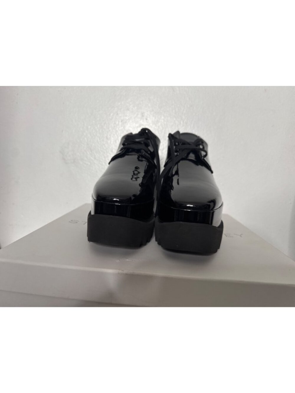 NWB Stella McCartney 80mm Elyse Shiny Patent Oxford Shoes Black Size 39.5 - Picture 7 of 16